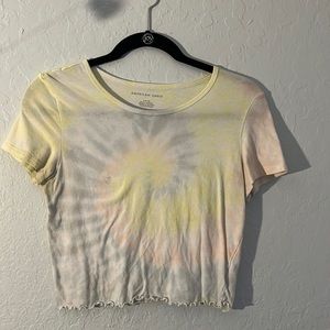 Pink, blue, and yellow tie dye American Eagle ruffled crop top